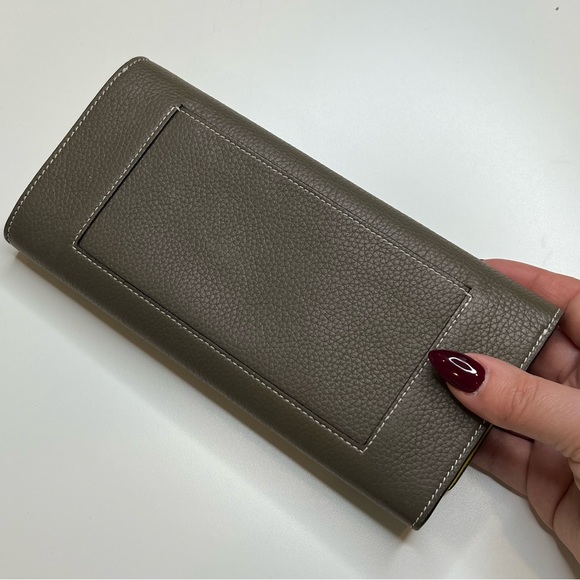 CELINE Calfskin Leather SOURIS Yellow Large Flap Multifunction Long Wallet - Picture 8 of 16